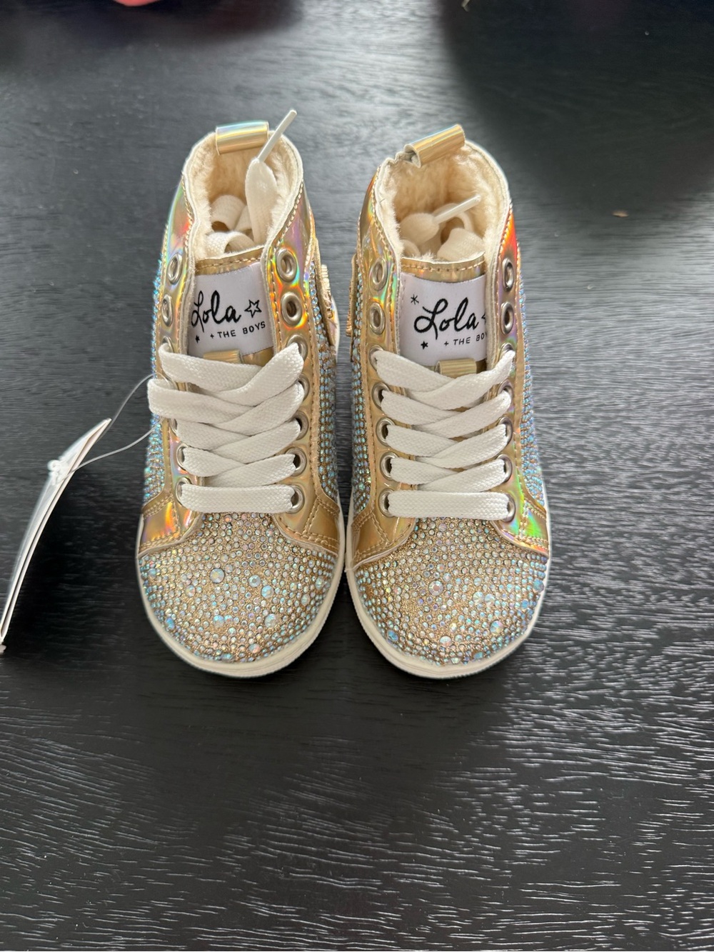 Lola + The Boys Iridescent Gold Crystal High-Top Sneakers